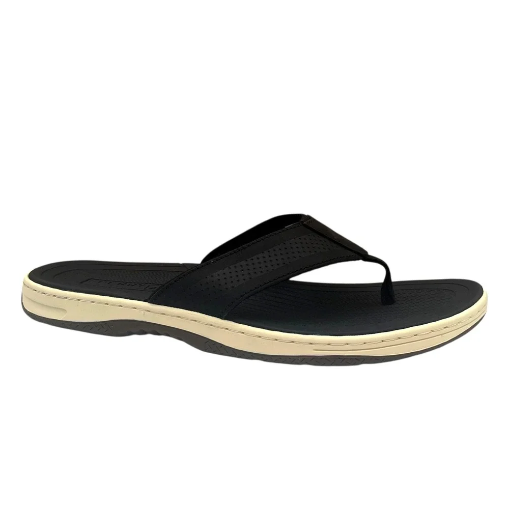 Sperry Men's Havasu Perf Leather Thong Sandal Size 13 Black Comfort Casual Style